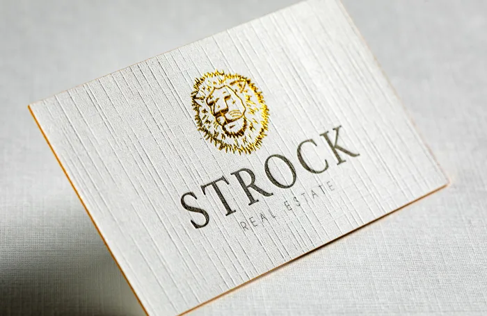 24pt Linen business cards with gold foil and edges.