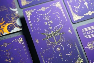 Gold foil stamping across a card surface, mirror-bright.